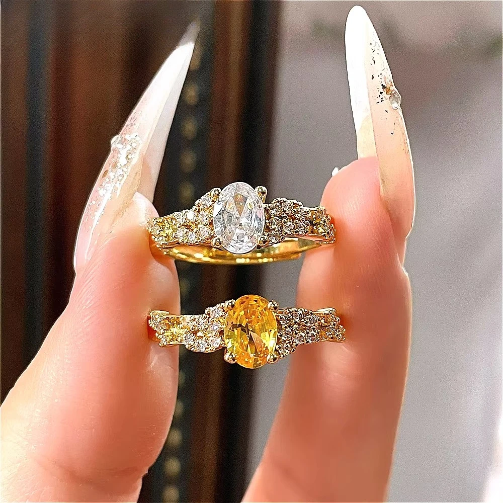 925 pure silver luxury ice flower ring - simple business casual vintage middle-aged gold diamond ring for women