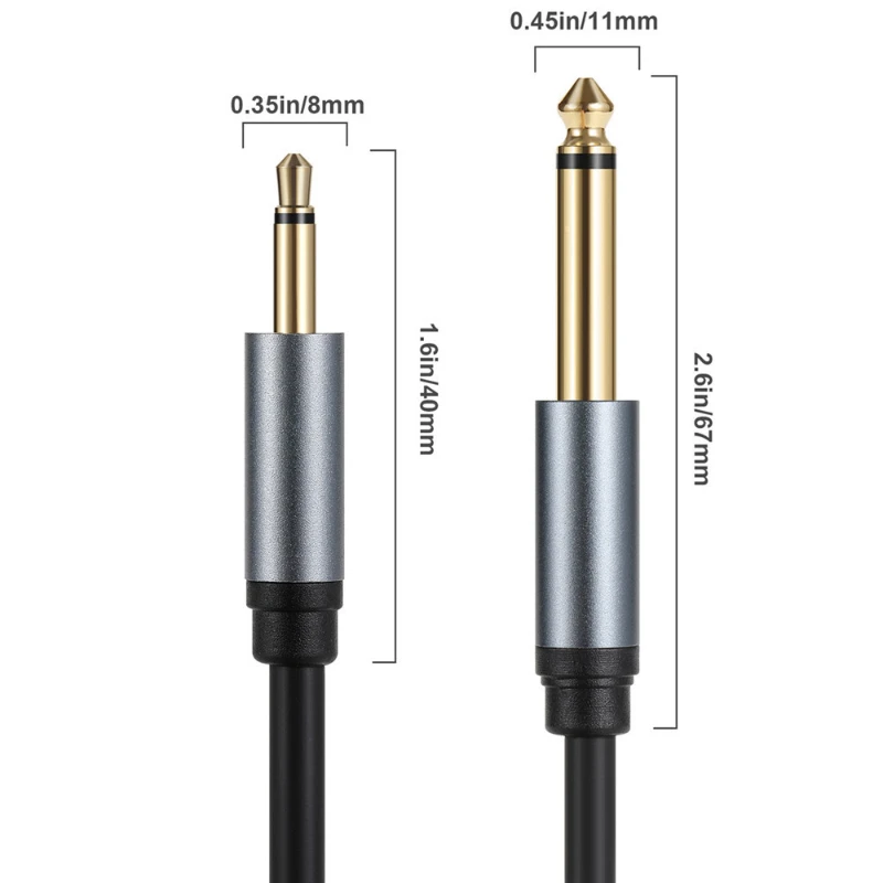 Cable adaptador de Audio mono chapado en oro TS 6,35mm a 3,5mm macho, línea TS 3,5 macho a 6,35 macho, 6,35 3,5