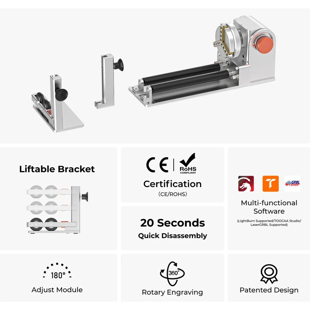 TOOCAA 5-in-1 Rotary Set for L2 Laser Engraver Roller/ Chuck/ Spherical/ Ring Rotation & 180° Flip Mode for Cylindrical Objects