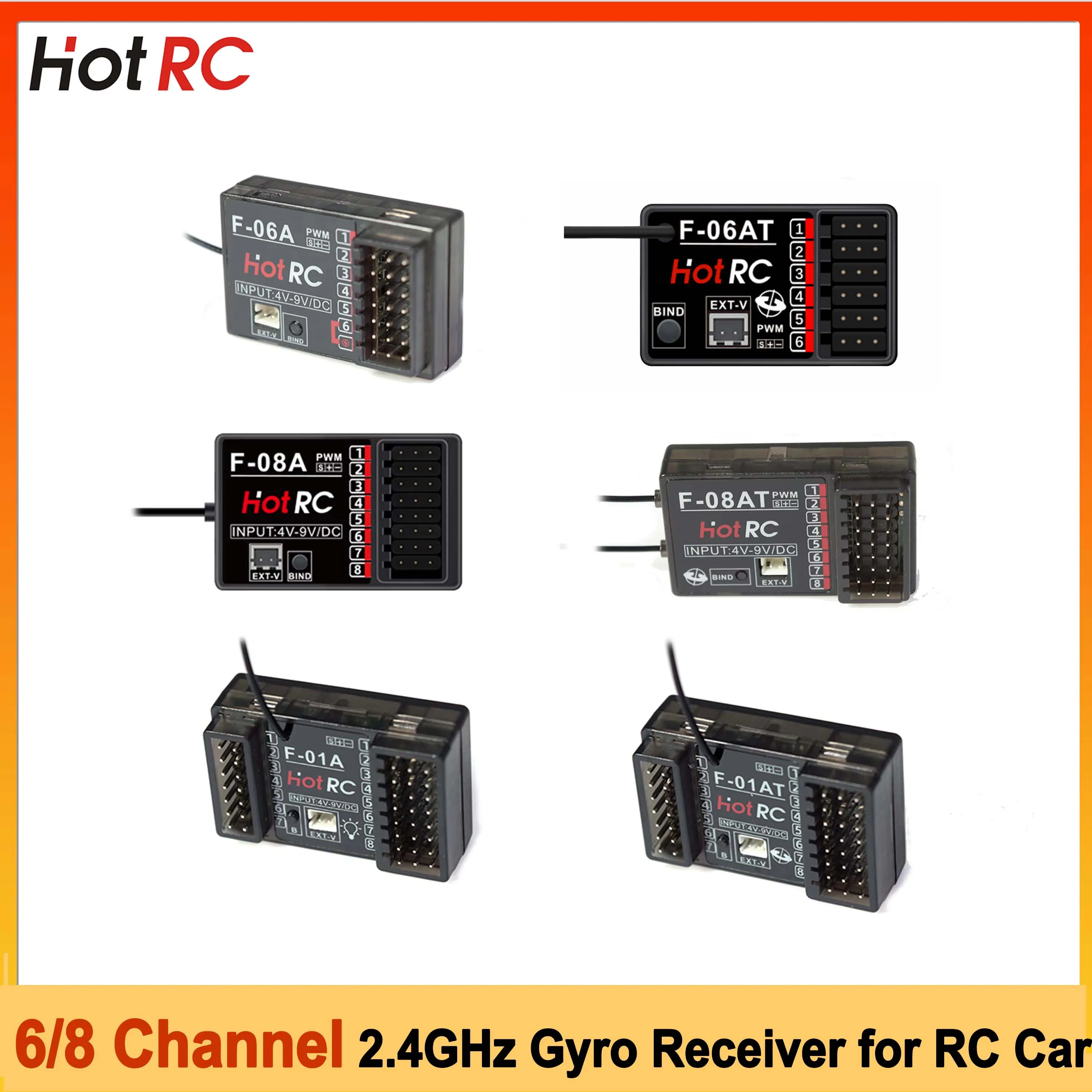 Hotrc 6/8 Channel 2.4GHz F-06A F-06AT F-08A F-08AT F-01A F-01AT Gyro Receiver for RC Car CT-6A CT-8A HT-8A DS600  Remote Control