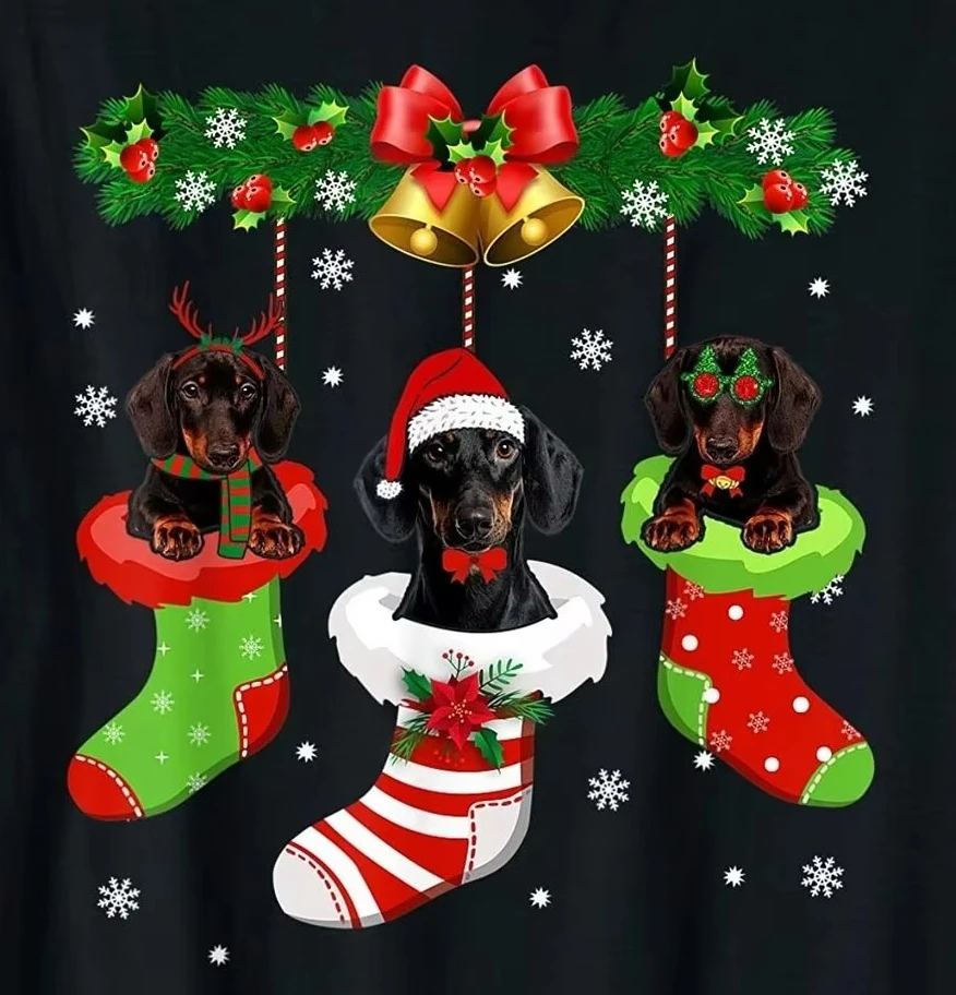 

Funny Christmas Stocking Dachshund Dog Lovers Xmas Gift T-Shirt 100% Cotton O-Neck Short Sleeve Summer Casual Mens T-shirt