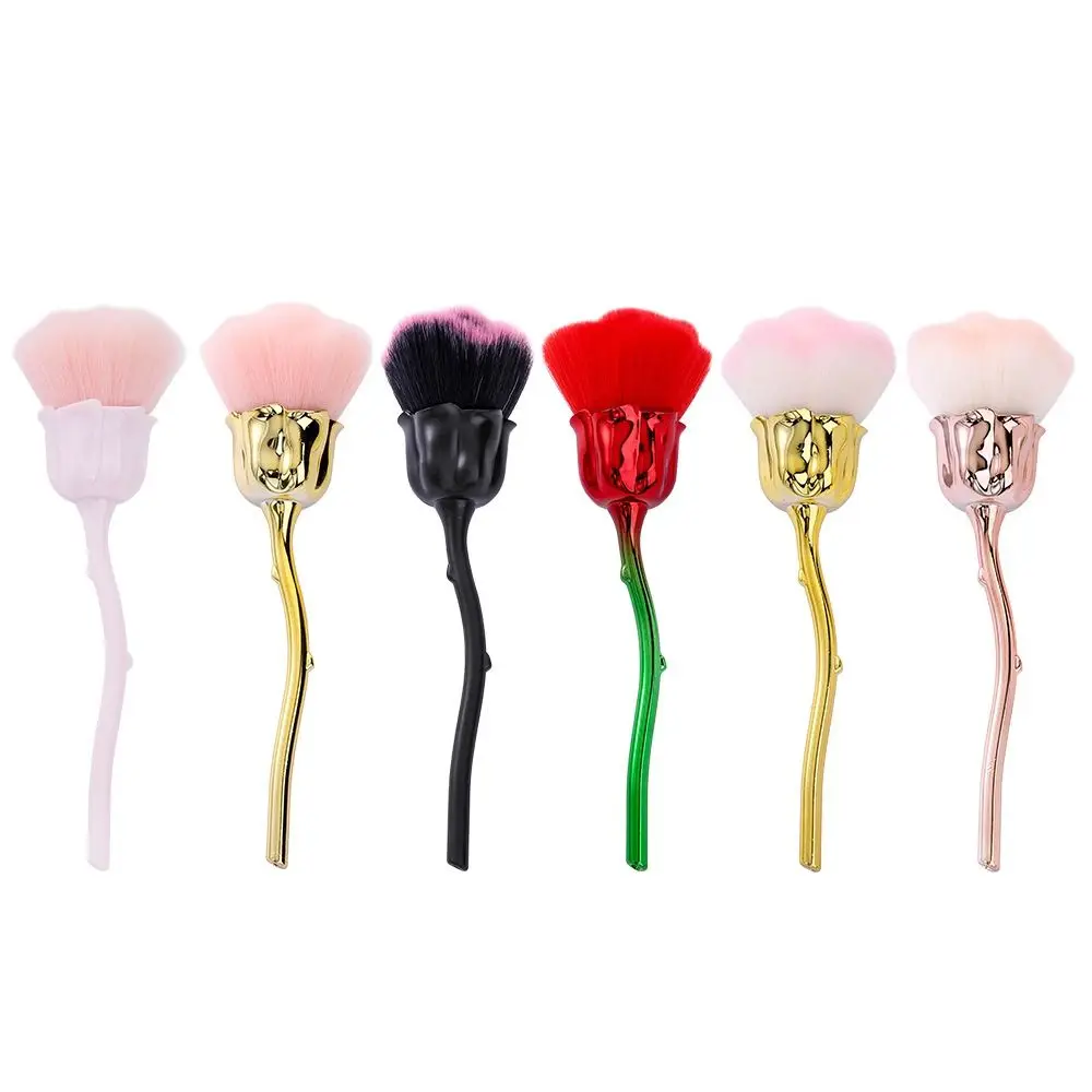 Pennello per la pulizia della polvere per nail art con fiore di rosa Pennello per trucco creativo in lana di nylon Strumento cosmetico Pennello per fondotinta in fibra morbida Strumento per il trucco