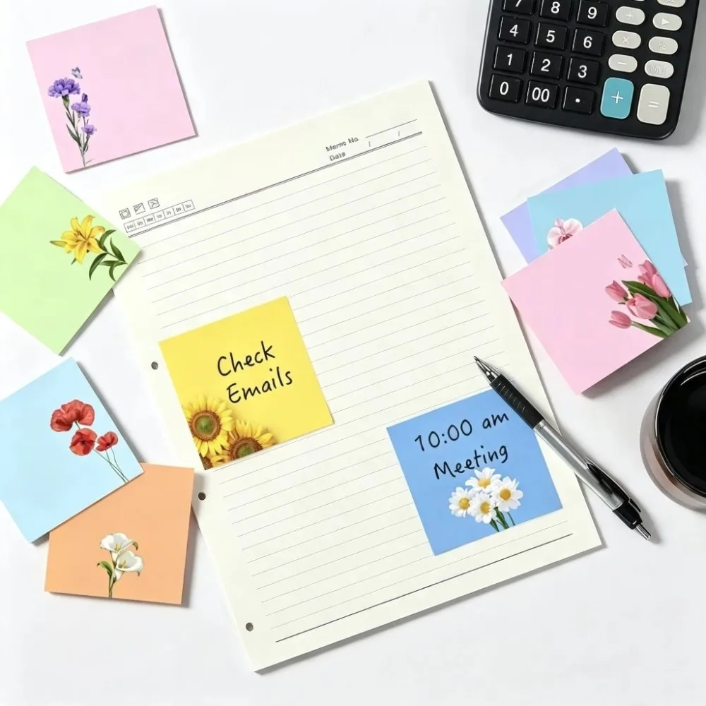 Practical 50 Sheets Per Pad Floral Sticky Notes Self-Stick Macaron Style Memo Pads Colorful Small Notepad School