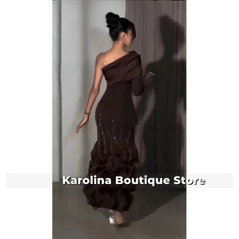 Personalizado de um ombro formal vestidos de noite lantejoulas miçangas babados sereia vestido de baile moderno sem costas longo vestido de festa