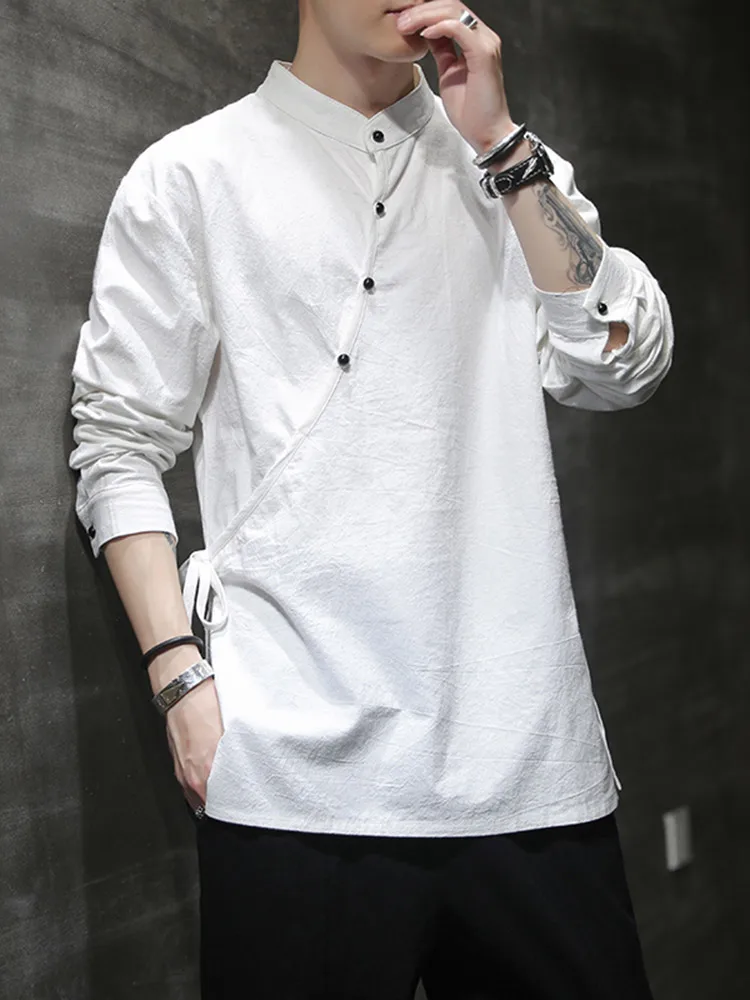 

Новая мужская куртка-ханфу из хлопка и льна в китайском стиле, на пуговицах, для весны и осени, в стиле тан, верхняя одежда