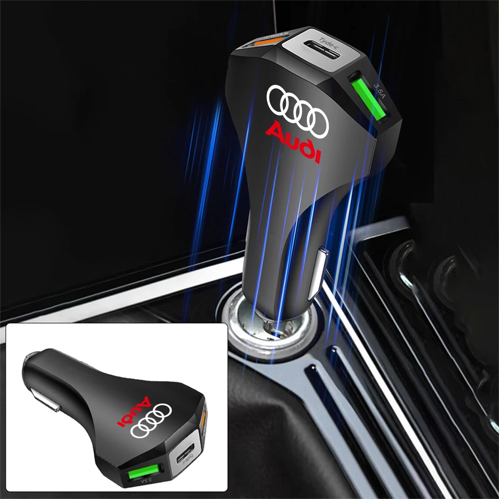 Car Charger USB Type-C Fast Charging Adapter Car Accessories For Audi Sline Quattro RS S TT A1 A2 A3 A4 A5 A6 A7 A8 Q1 Q2 Q3 Q4 