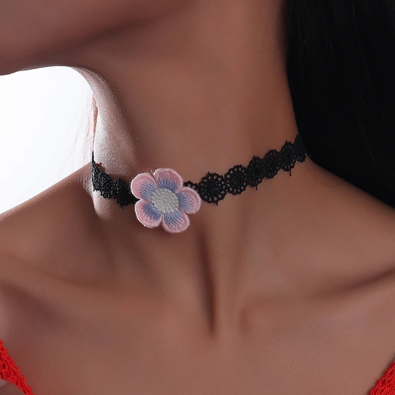 Aihua Heißer Verkauf Nettes Mädchen Schwarz Samt Spitze Schmetterling Blume Choker Halskette Sexy Loli JK Student Schlüsselbein Hals Kette Schmuck – Detail 39