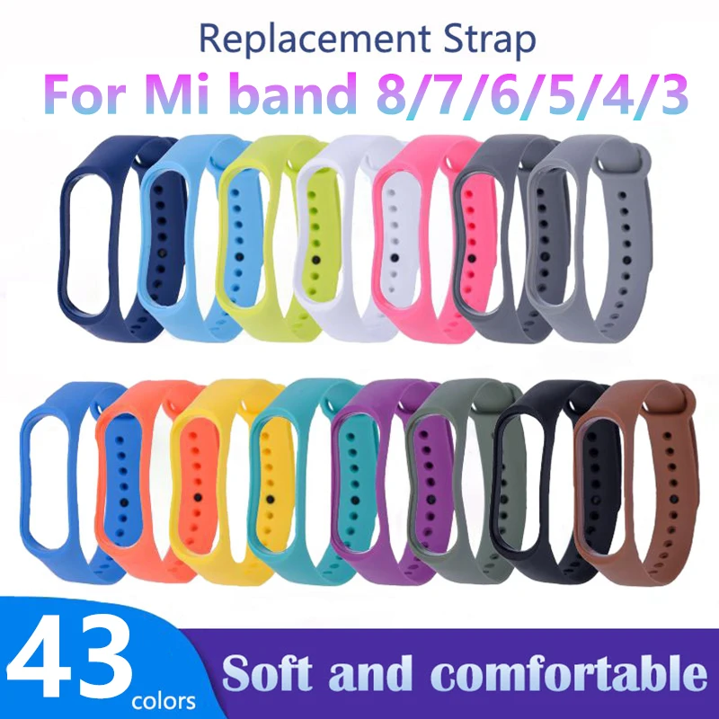 New Colorful Silicone Replacement Strap for Xiaomi Mi Band 8 7 6 5 4 3 Wristband Bracelet Mi Band 4 5 6 7 8 Accessories 44 Color