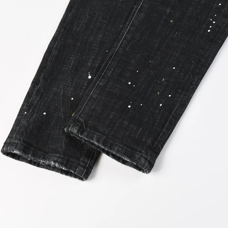 

Designer street fashion jeans with perforated patches, elastic slim fit black jeans, men's hip-hop brand high-quality pants, hom