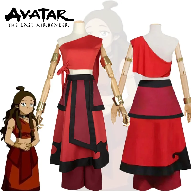 

2025 The Last Airbender Katara Cosplay Costume Red Dresses Uniform Set Halloween Carnival Clothes Suits for Women Girls Outfit