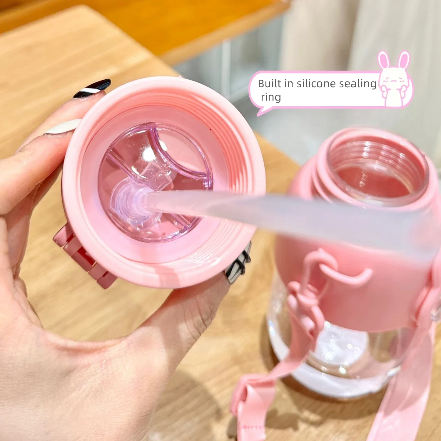 660 مللي المحمولة الكرتون الحيوان زجاجة ماء مانعة للتسرب كوب بقشة قفل أمان للأطفال في الهواء الطلق التخييم السفر إبريق الشرب #5