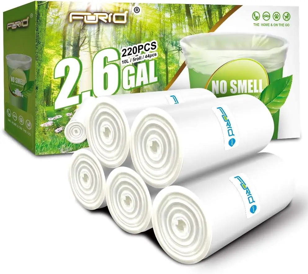2.6 Gallon Clear Compostable Trash Bags, 220 Count for Small Bins in Bathroom Office