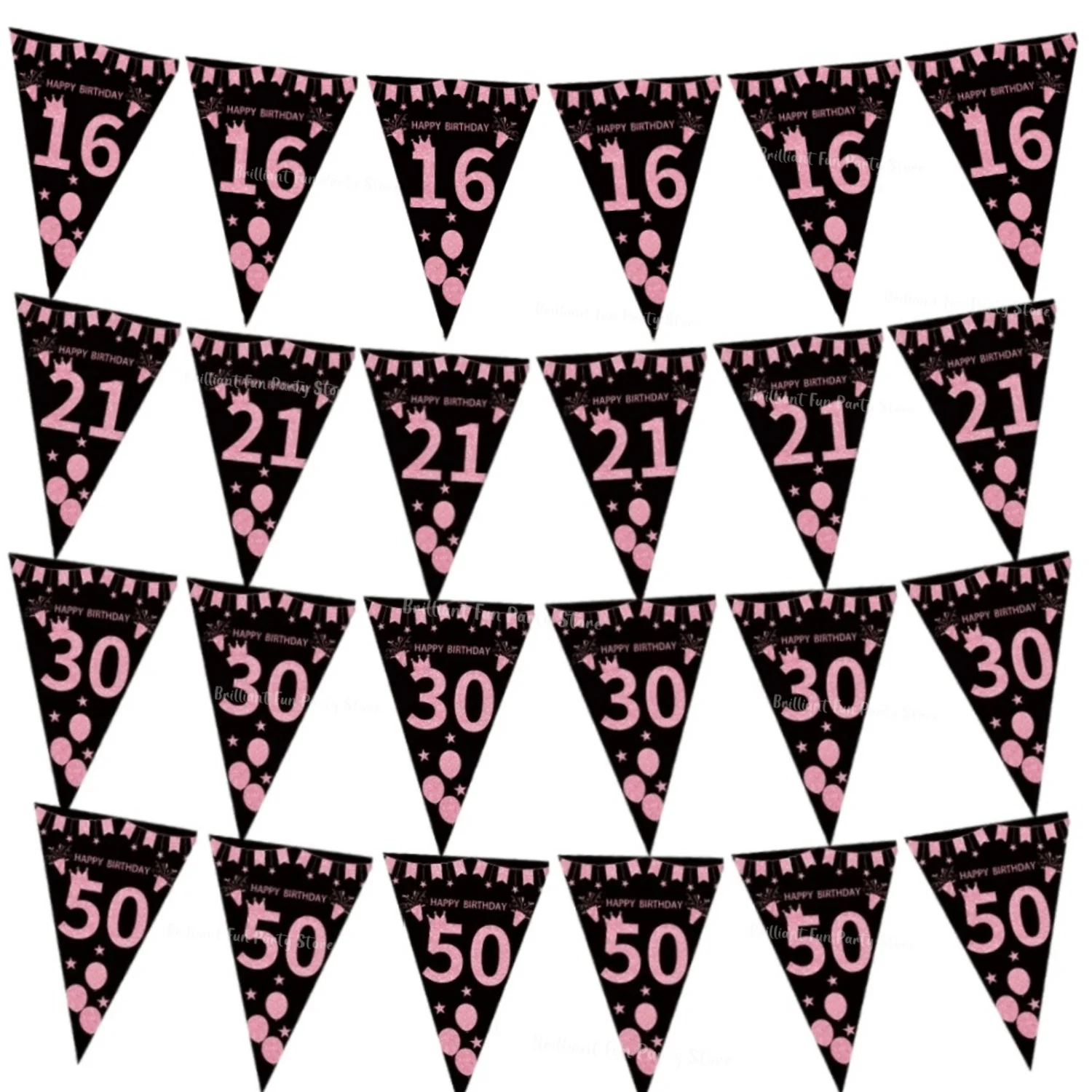 Schwarz-Gold 30., 40., 50., 60. Meilenstein-Wimpelkette, Dreieckige Flaggen-Girlande für Erwachsene, Geburtstags- und Jubiläumsdekoration – Detail 2