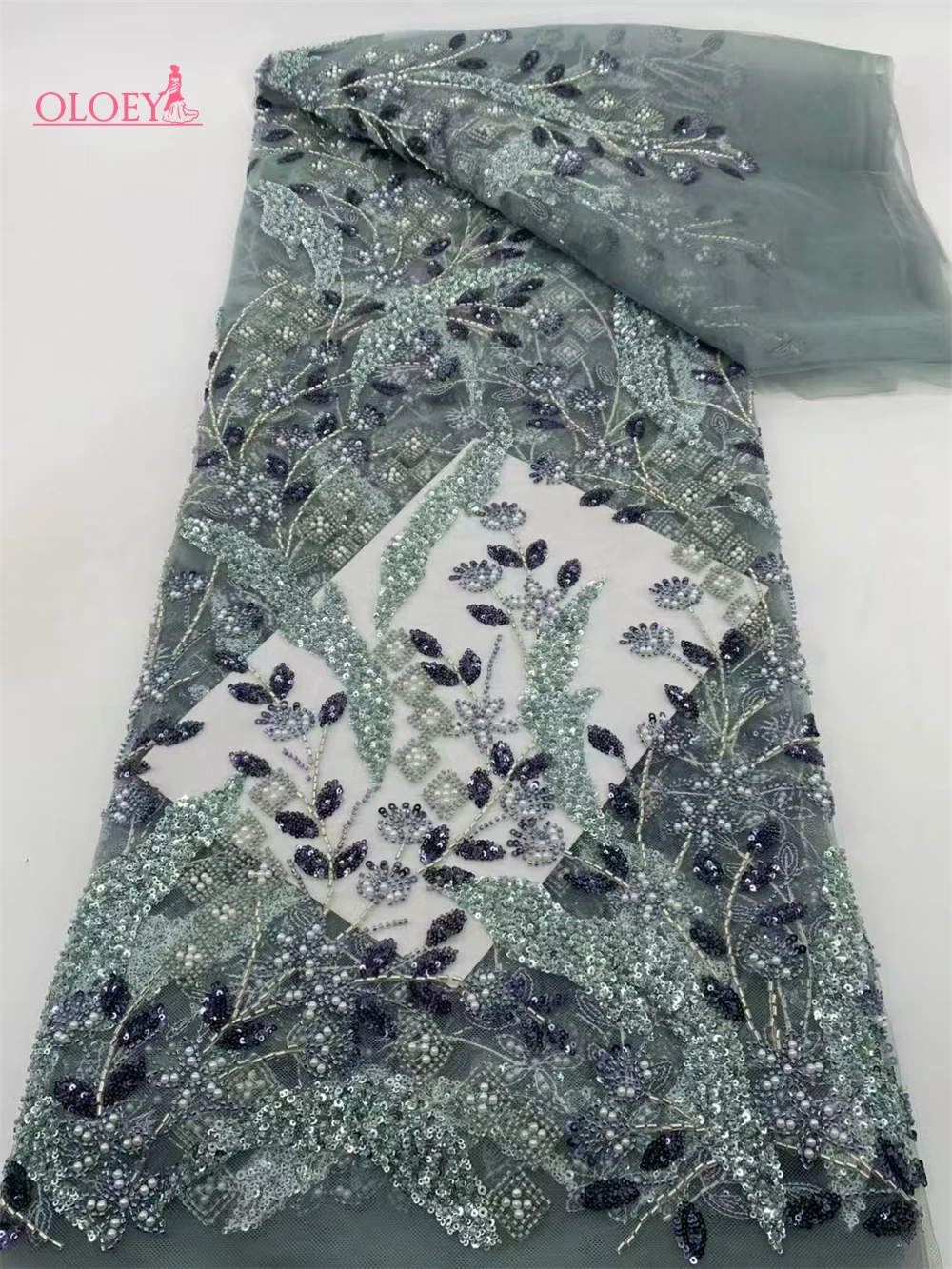 

Latest Hot Sale Fashion Africa Lace Fabric High Quality Handmade Embroidery Lace With Beads Sequins Party For Wedding Dress