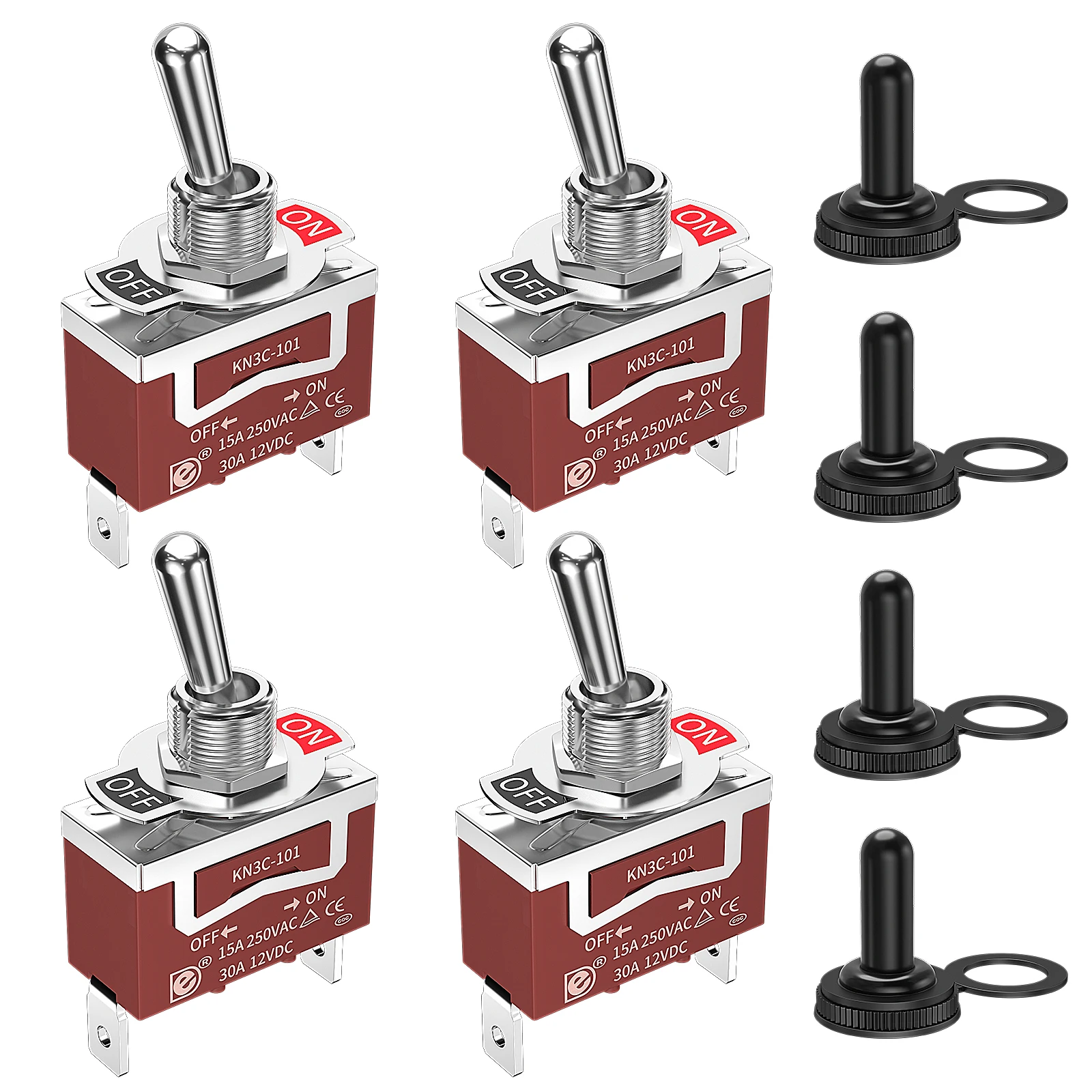 4PCS 30A 12 Volt Waterproof Toggle Switch 12V Marine Boat Automotive Car SPST 2 Pin ON Off Toggle Switch Heavy Duty with Cover