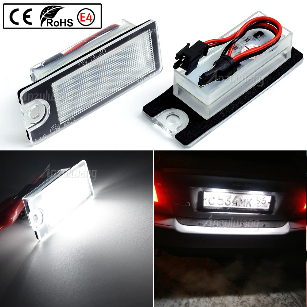 2Pcs LED License Plate Lights 18 Car Number LEVED License Plate Lamp Light for Volvo S80 99-03 S60 V70 XC70 XC90 Car Accessories