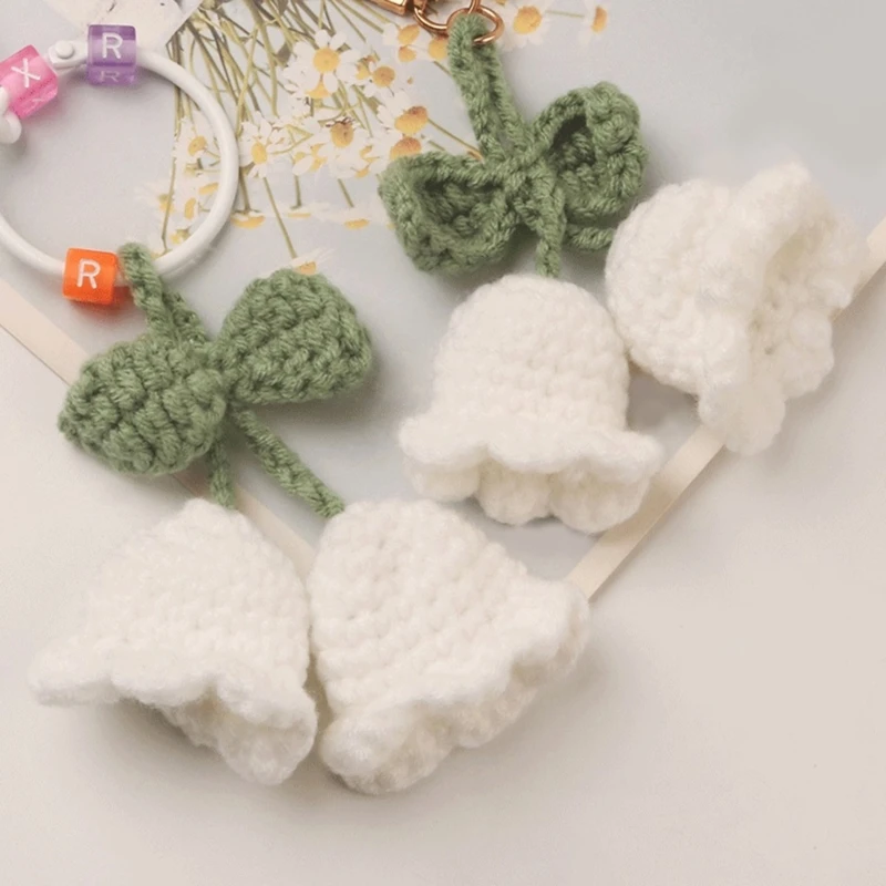 Crocheted Woolen Yarn Flower-leaf Bag Pendant Lily of the Valley Keychain Bag Accessory Hand-woven Cotton Thread Decors