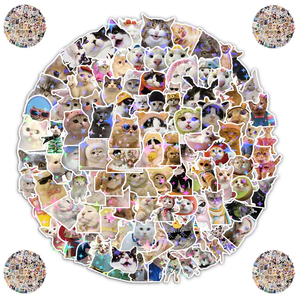 10/50/100/200 pièces chat MEME drôle animaux autocollants dessin animé  jouet bricolage planche à roulettes téléphone bagages ordinateur portable  étanche Graffiti autocollant Pack / Jouets traditionels, image size:1000x1000