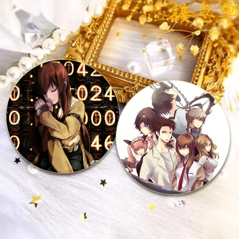 Steins;Gate Anime Brooches Okabe Rintarou(Hououin Kyoma)/ Makise Kurisu/Shiina Mayuri Cartoon Badge Tinplate Lapel Pins