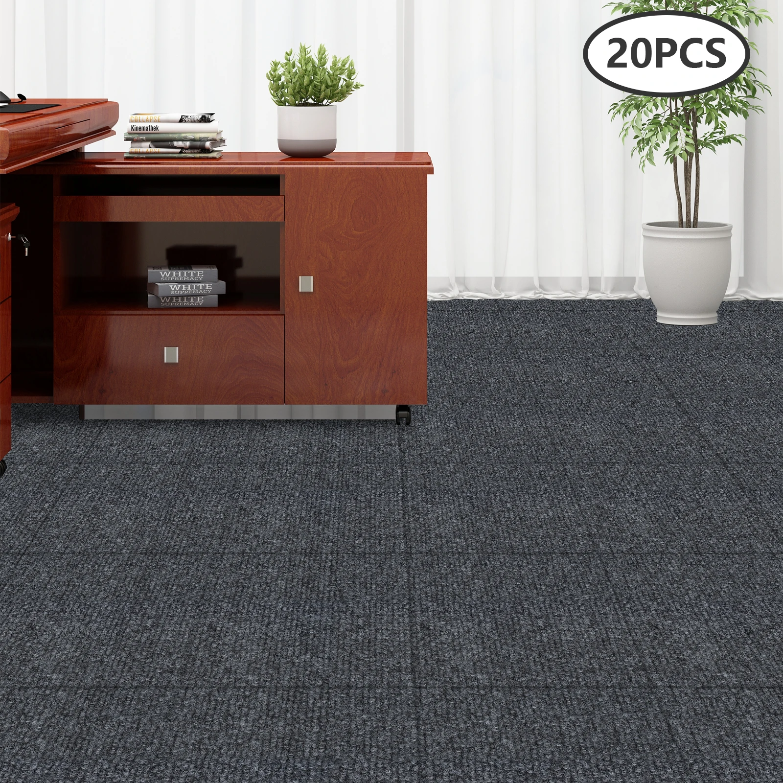 Alfombra autoadhesiva tipo adsorción gris oscuro, accesorios de decoración de suelos cuadrados de 20 piezas, alfombrilla antideslizante y reductora de ruido