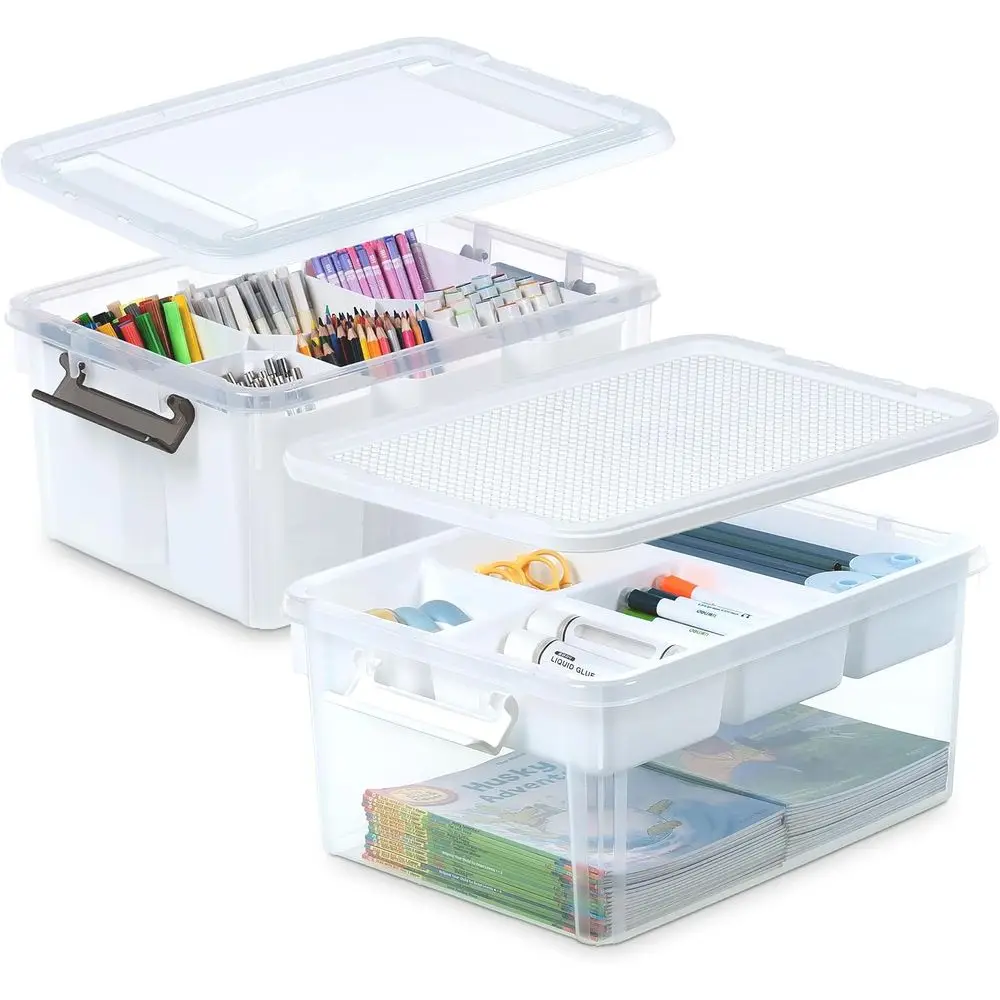 

Набор из 2 шт. прозрачных штабелируемых пластиковых контейнеров с крышками, идеально подходят для хранения инструментов, карандашей и многого другого