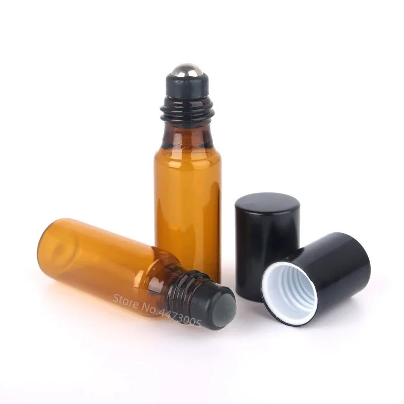 5ml Amber Roller Ball Essential Glass Oil Bottle Empty Perfume Roller Ball Refillable Liquid Container 1/2/3/5/10ML Makeup Tools