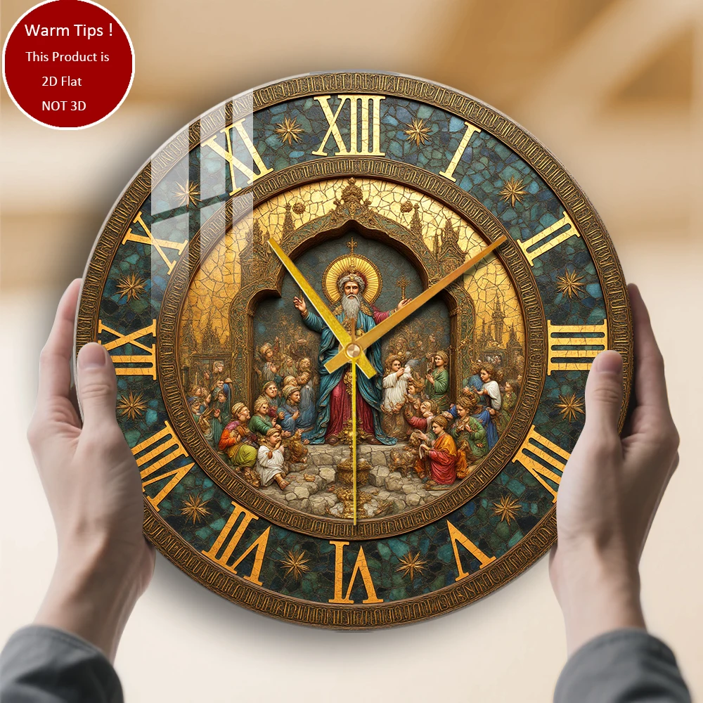 

Настенные часы из закаленного стекла, часы с религиозной фигурой, мозаичное искусство, подходящие для декора стен или настольного дисплея в любом месте