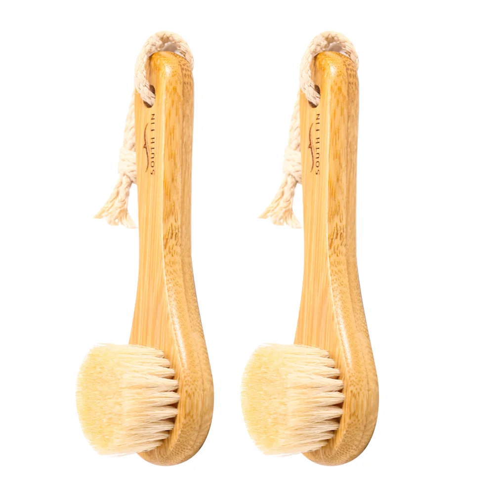 2 Pcs Horsehair Face Cleansing Brush Soft Bristles Bamboo Handle Facial Scrubber Deep Gentle Skin Exfoliator