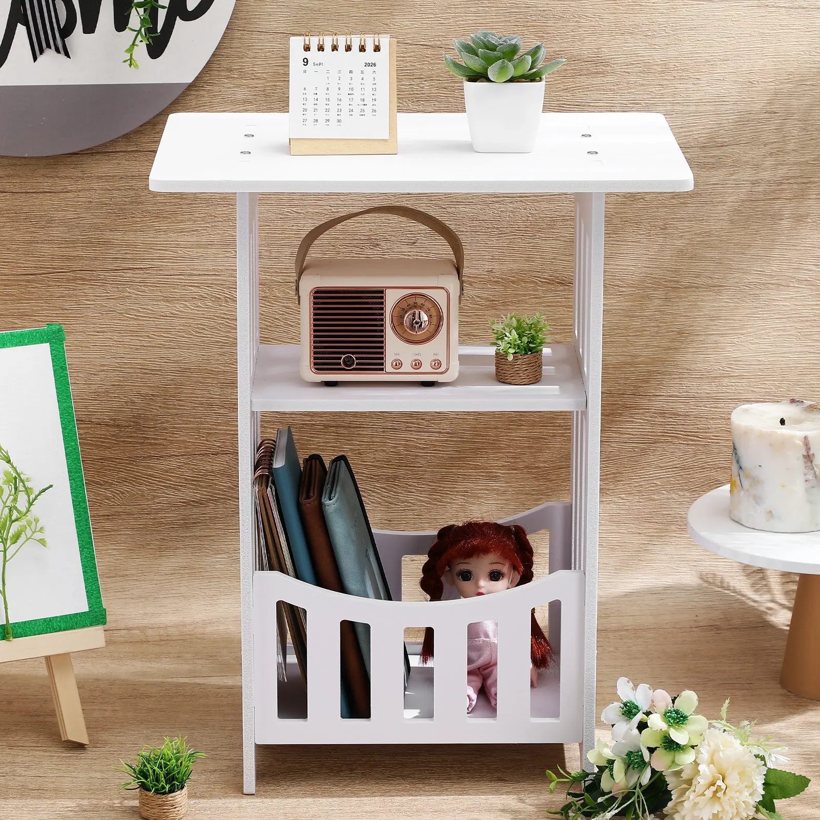 

Модный белый прикроватный столик для небольших комнат, придиванный столик, декор для гостиной, функциональная мебель для дома, экономия пространства