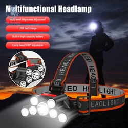 Outdoor LED Headlamp Adjustable Angle Headband Headlight Elastic USB Rechargeable Long-range Flashlight for Camping Fishing