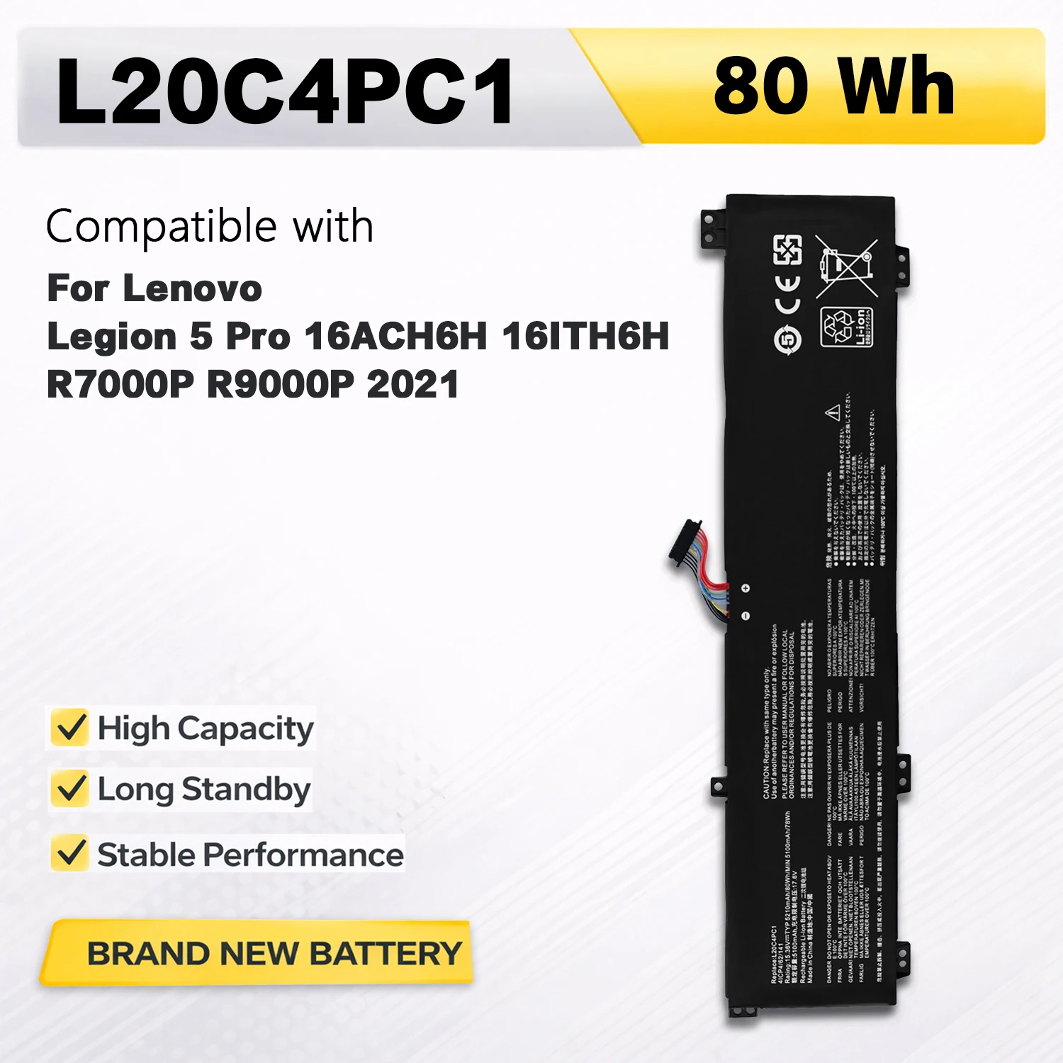 PowerHub L20C4PC1 Laptop Battery 80Wh 15.36V For Lenovo Legion 5 Pro 16ACH6H 16ITH6H R7000P R9000P 2021 L20M4PC1 L20D4PC1 Li-ion