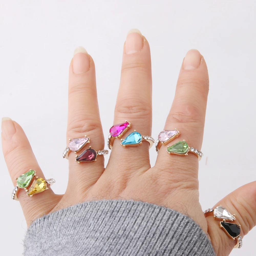 New Rings Crystal Color Summer New Colorful Neon Enamel Open Adjusted Finger Bohemia Personality Girl Crystal Accessories Party