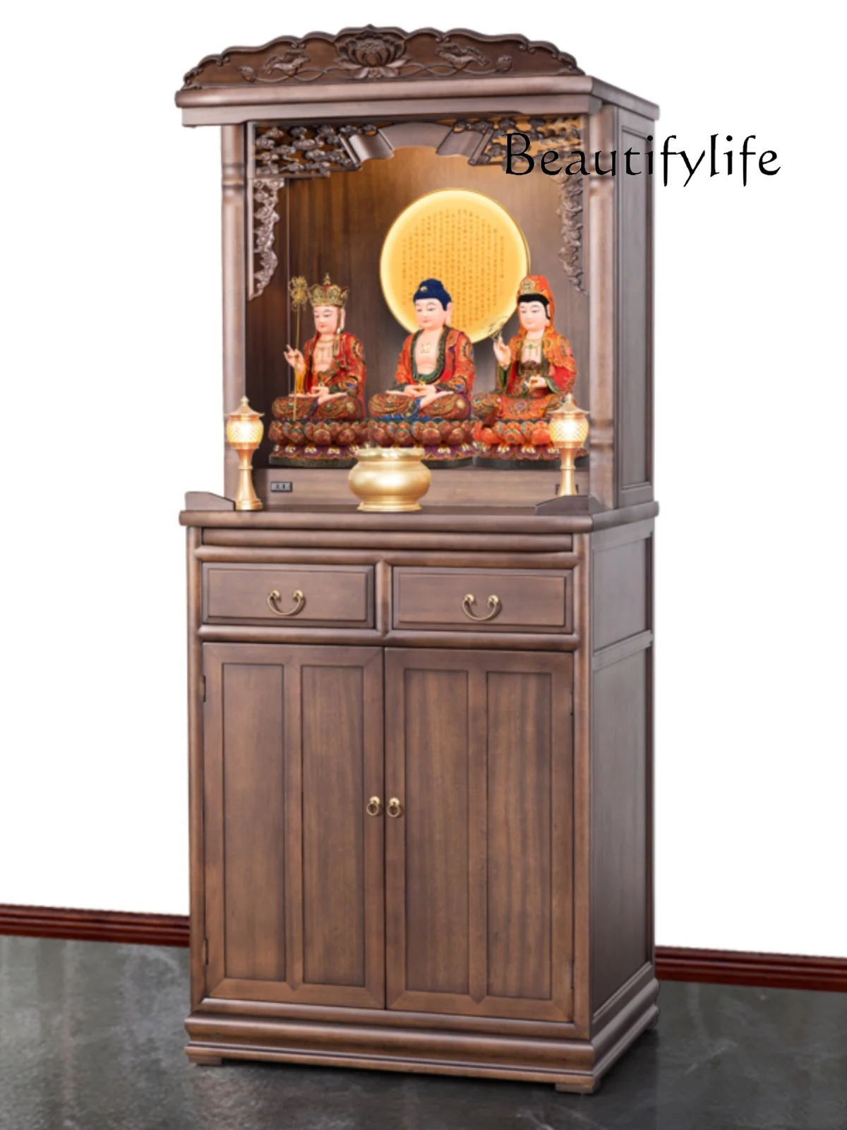 

Solid Wood Altar Altar New Chinese Style Clothes Closet Modern Light Luxury Small Worship Table Avalokitesvara Buddha Cabinet