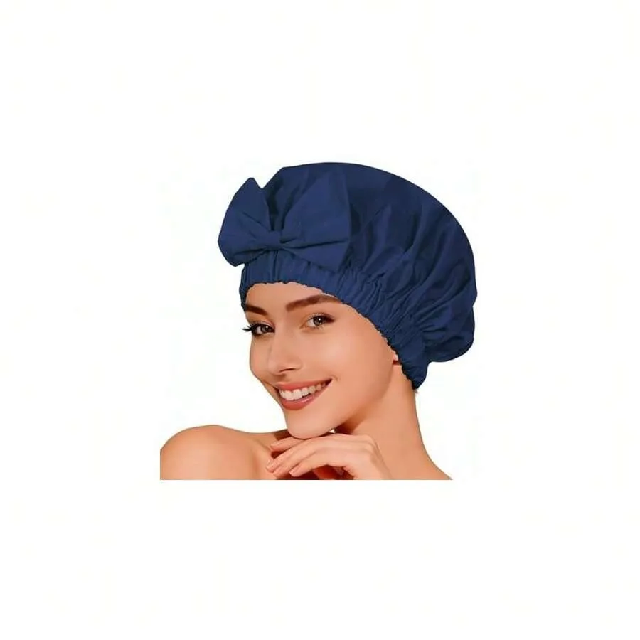 

Shower Cap For Women With Stylish Bow, Non-Slip Waterproof Anti Humidity Bathing Cap, Roomy Anti Frizz For Short Medium Straigh