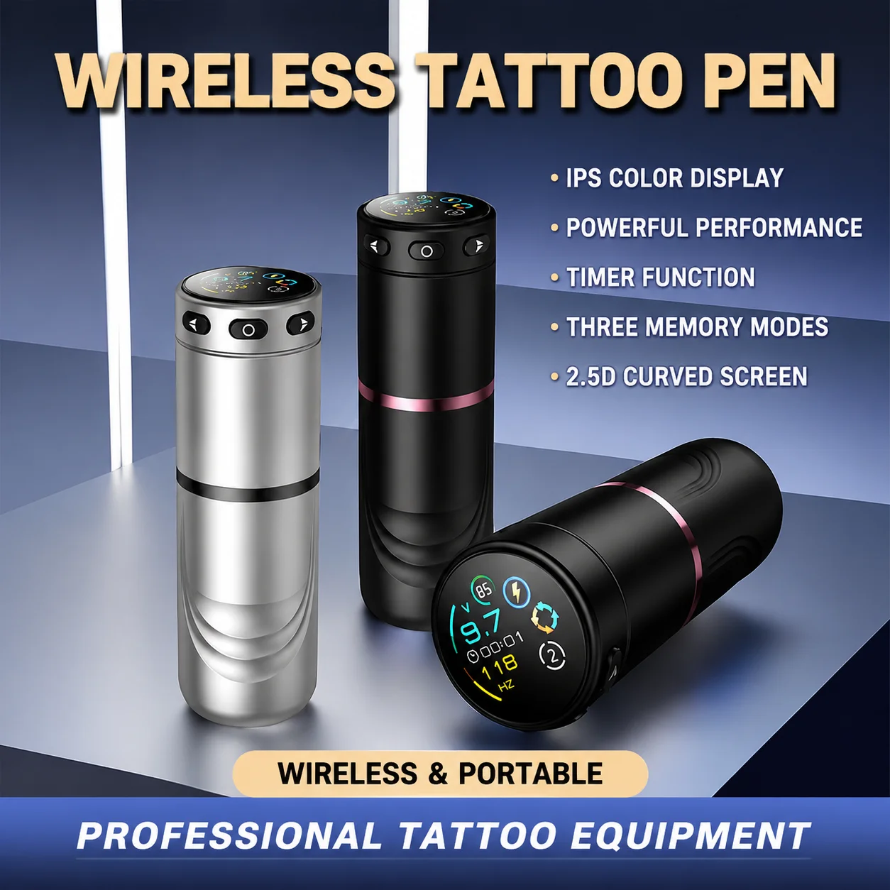 Stylo à tatouer sans fil, moteur sans balais, batterie 1520 mAh, écran couleur IPS, 3 modes de mémoire, machine à tatouer portable pour artiste