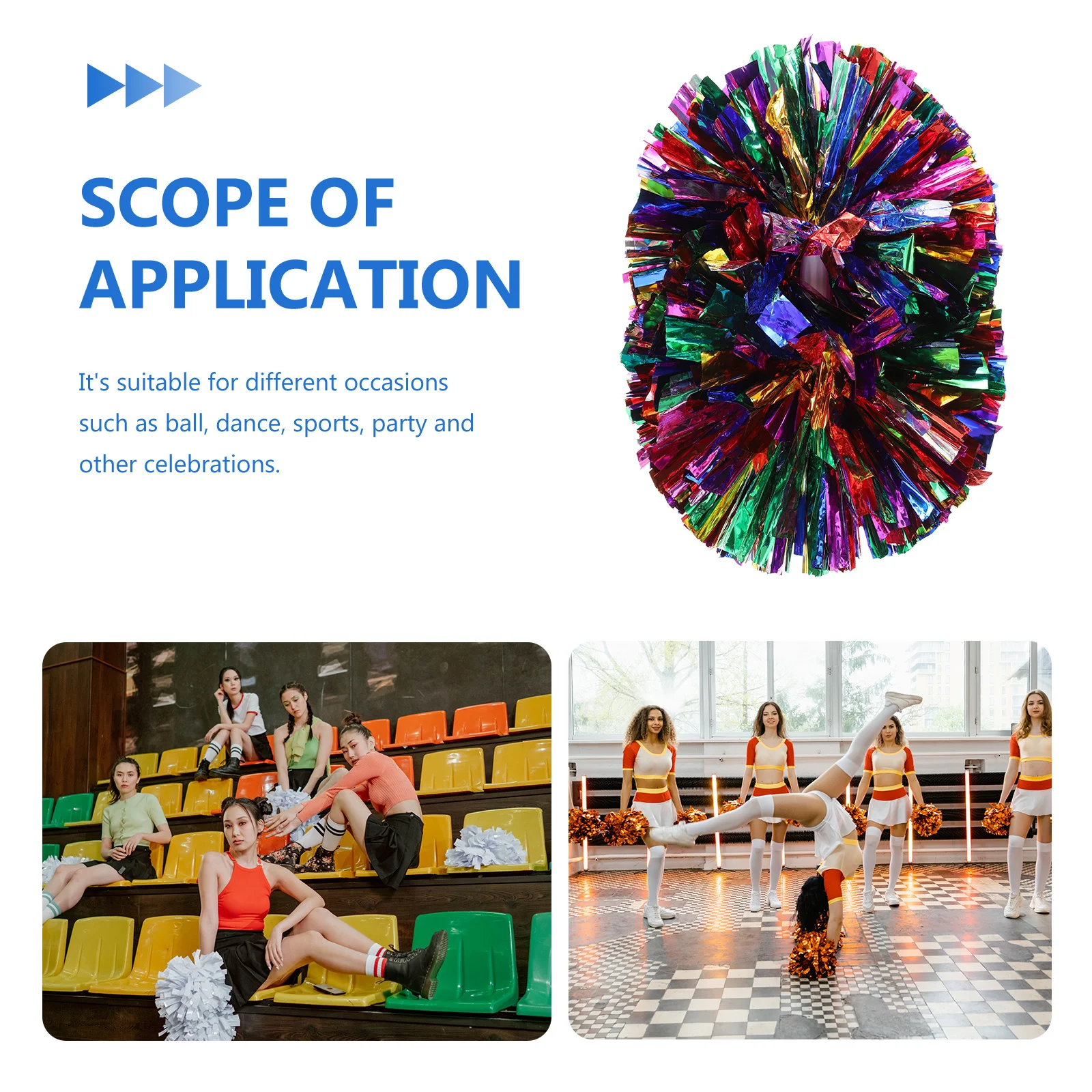 

2Pcs Handheld Cheering Pom Poms Bright Metallic Colors Smooth Handle Performance Props for Sports Dance Events Supplies