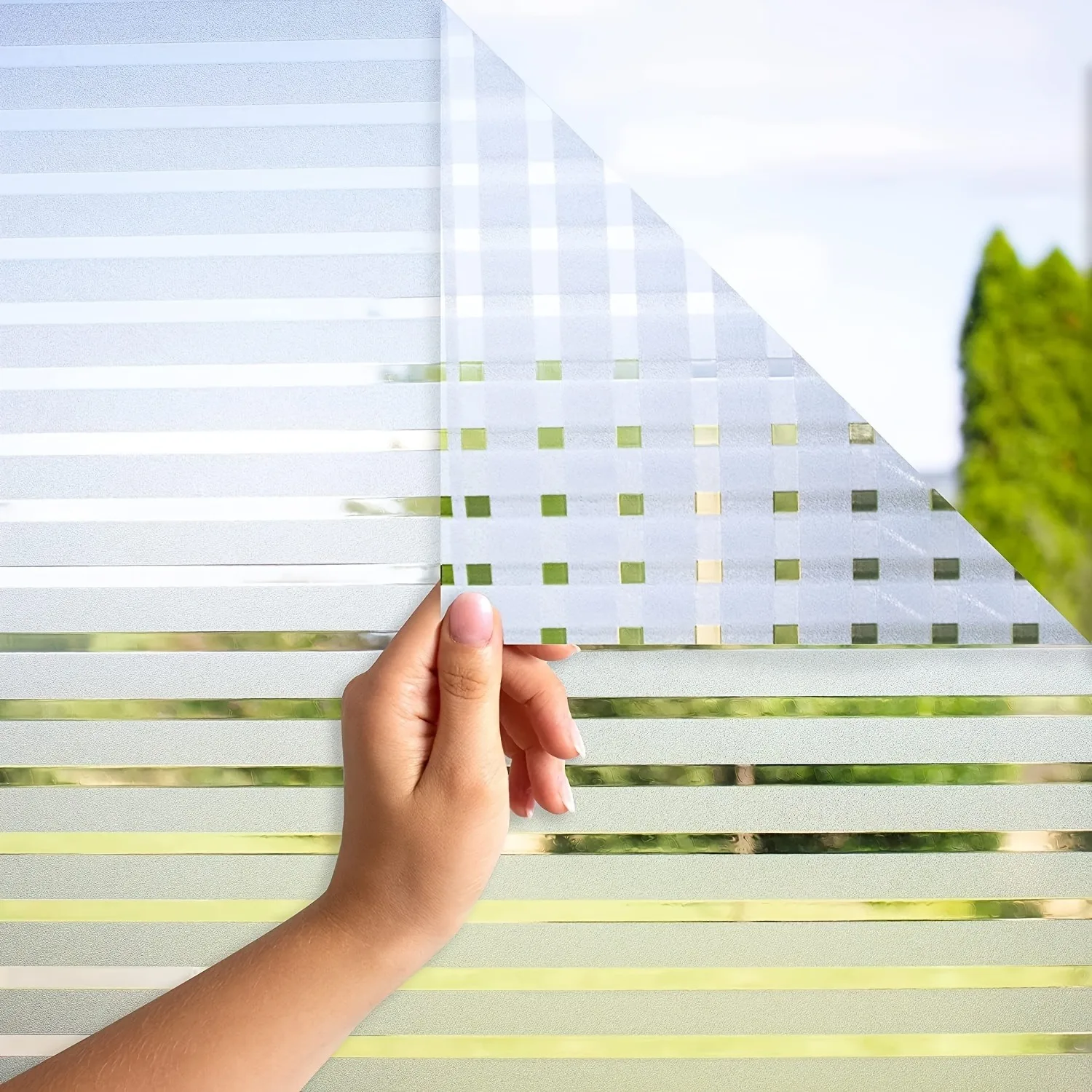 Statische Mattierte Gestreifte Fenster-Sichtschutzfolie, Wiederverwendbarer Glasaufkleber, PVC-Lichtblockierende Fensterabdeckung für Heim- und Büro-Glastüren