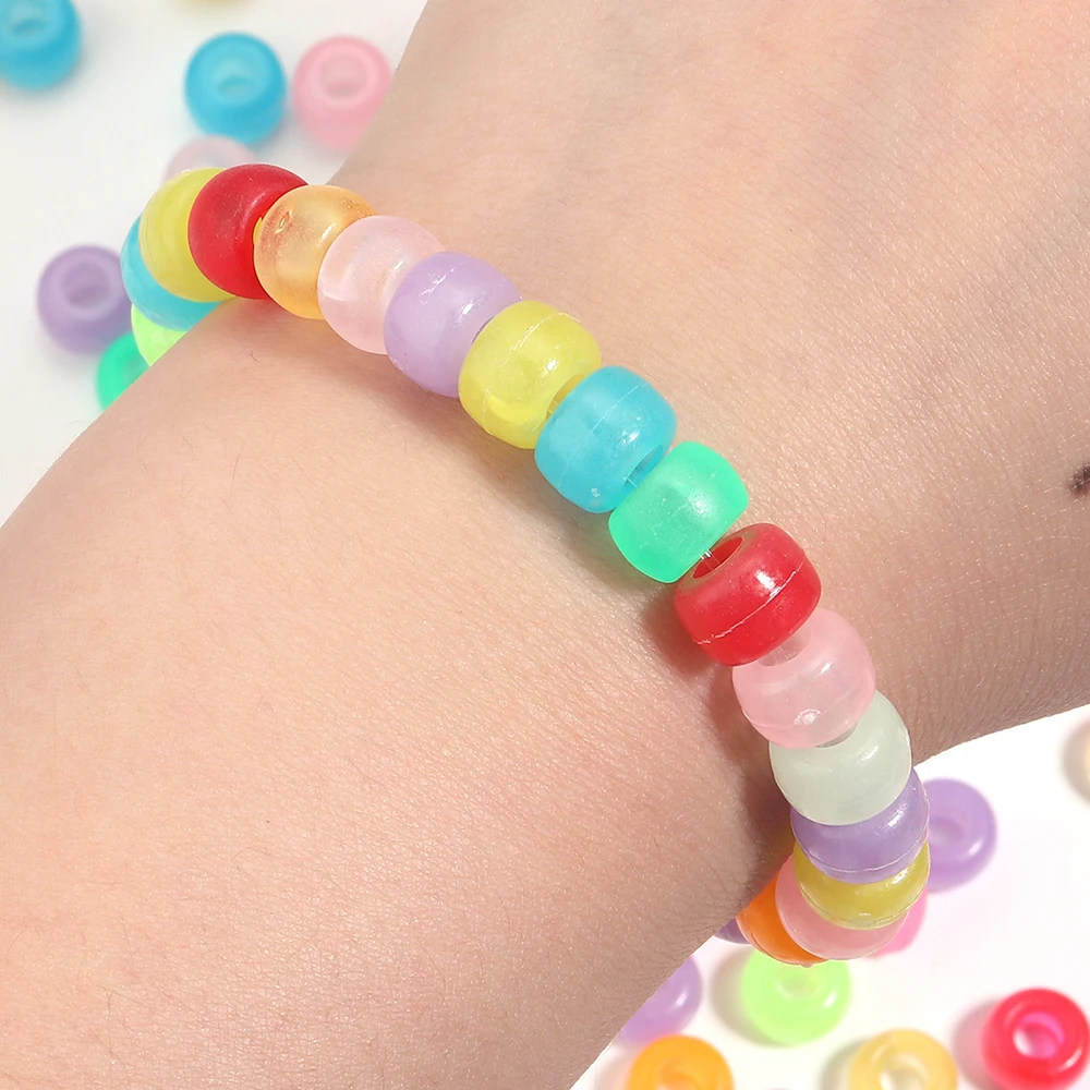 200pcs 6x9mm Acrylic Pony Beads Colorful Big Hole Loose Spacer Beads For Jewelry Making DIY Crafts Bracelet Necklace Accessories - view 4