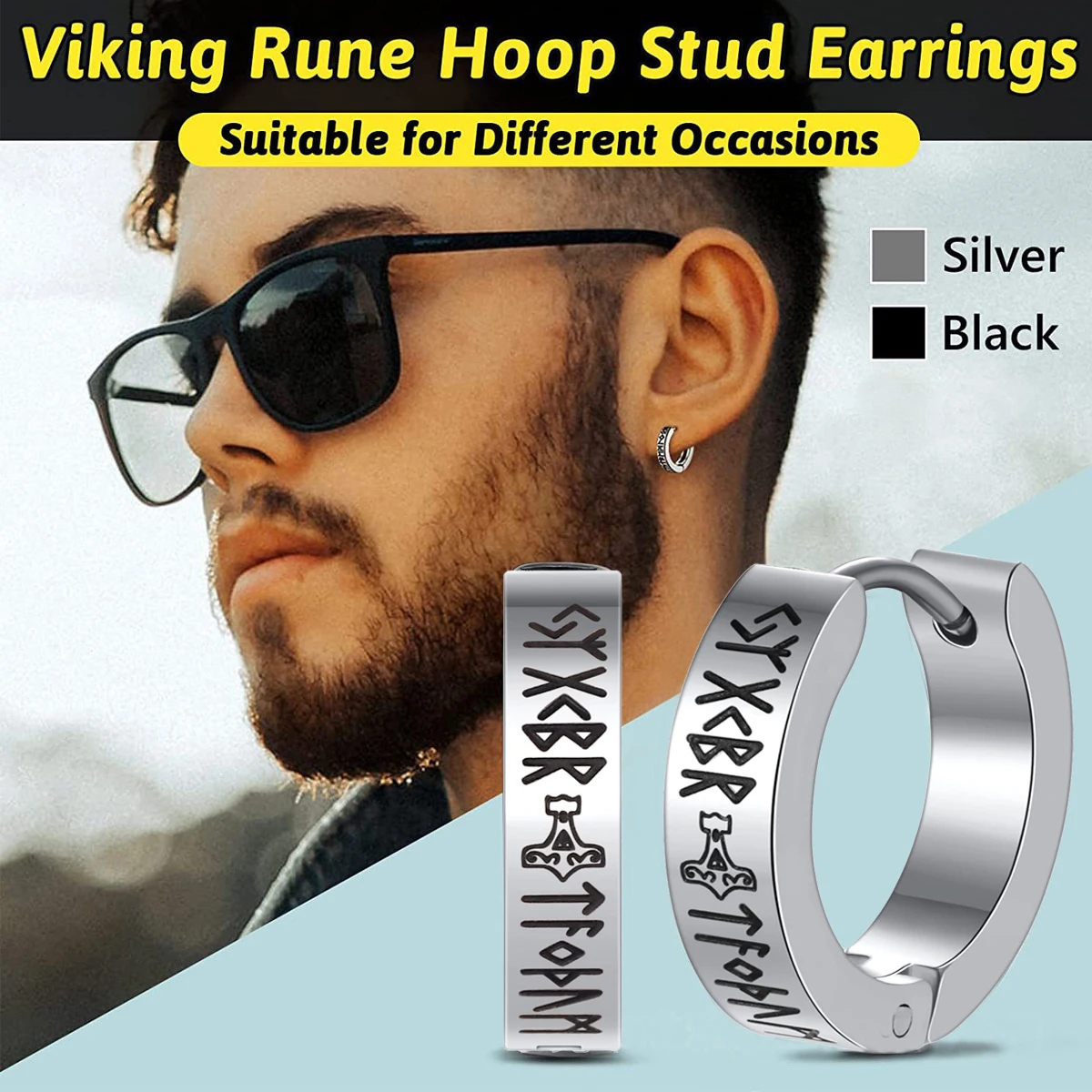 1Pc Norse Viking Runes Hoop Earrings for Men Women Stainless Steel Huggie Hoop Earrings For Male Fashion Wedding Party Jewelry