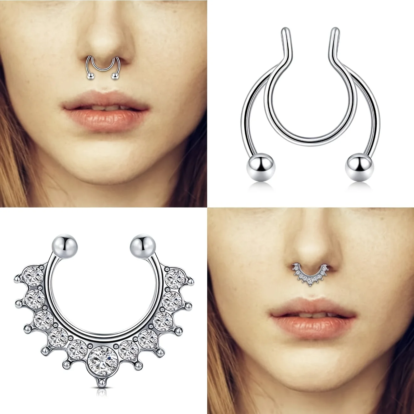 1PC Non-Piercing Nose Ring + Replacement Additions Set Magnetic Nose Stud Septum Ring Small Circle Spring view 5