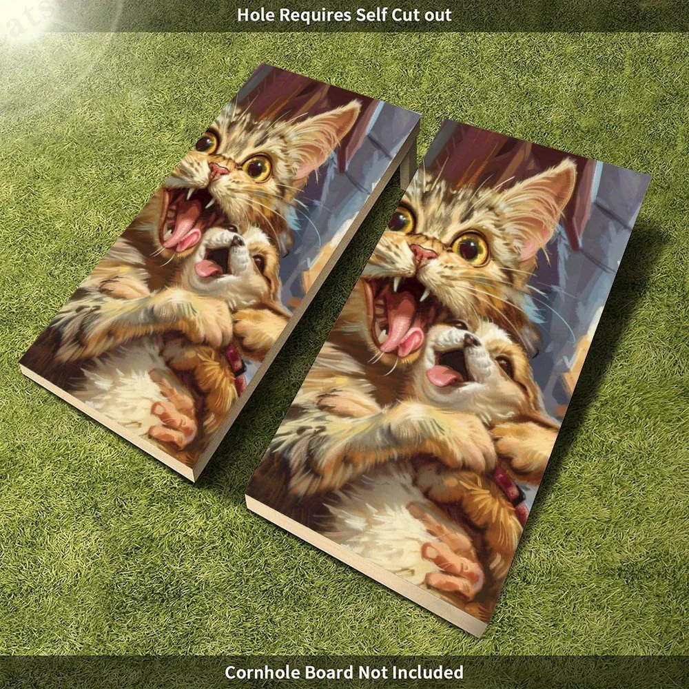 عناق القطط والكلاب، فن الحيوانات الأليفة غريب الأطوار، مشهد الشارع، قيمة عالية! ملصقات رمل من الفينيل المسطح ثنائية الأبعاد - خالية من الفقاعات، سهلة الاستخدام، وات #4