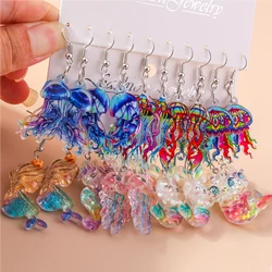 Chic Summer Beach Resin Jellyfish Mermaid Earrings for Women Bohemia Ocean Sea Dangle Earrings Vacation Jewelry Accessories