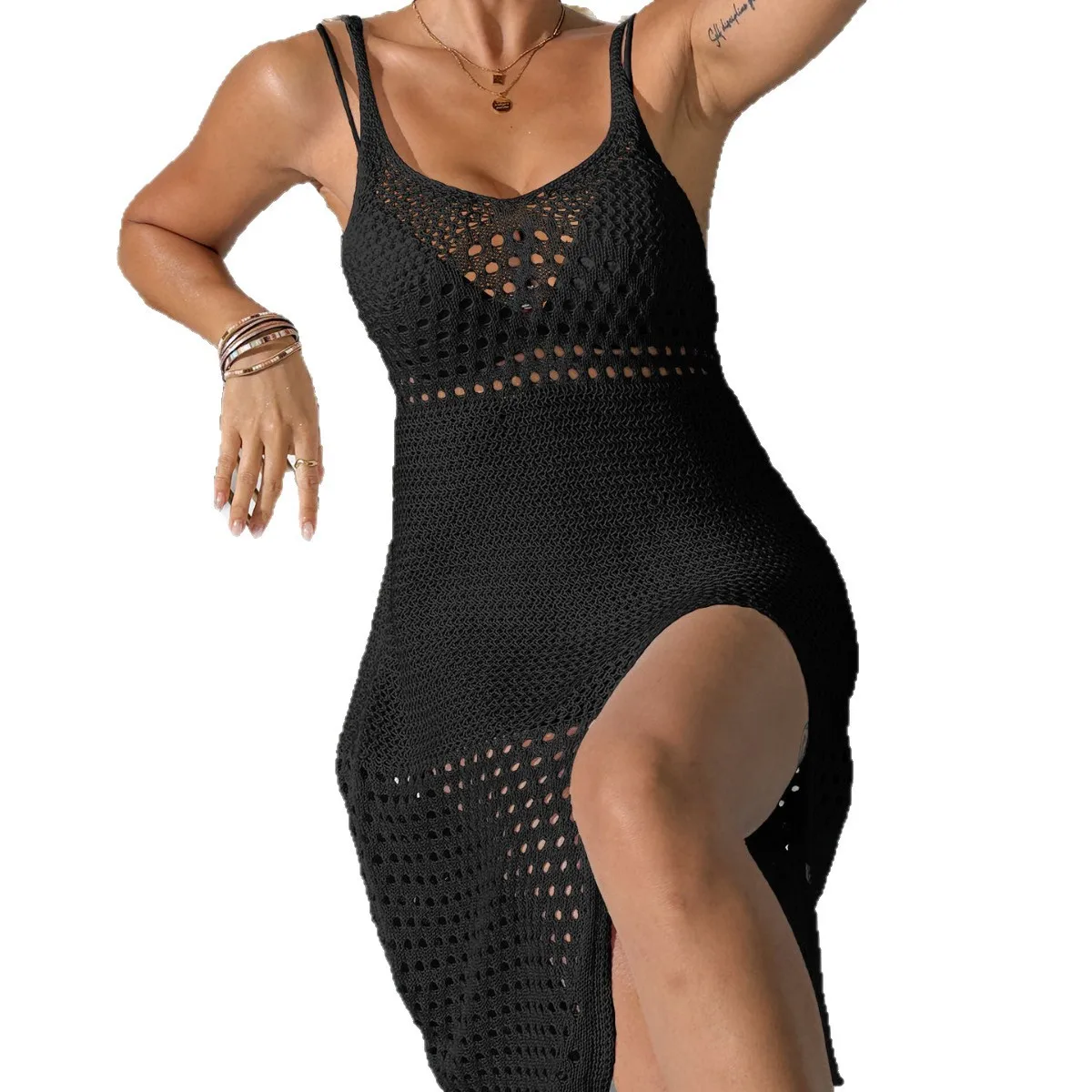 Solide Gilrs Cover Up Damen Bademode Kleid Mode Bademode Frau Hohl Gestrickte Bikini Backless Sexy Badeanzug Sommer Coverups