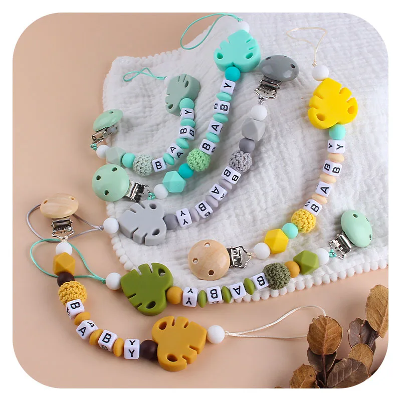 New Baby Pacifier Clip Chain Personalized Name DIY Silicone Teethers Dummy Nipple Holder Clips Newborn Teething Toys Accessories