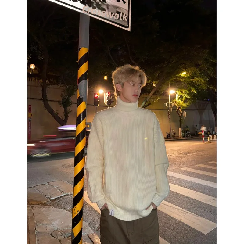 

American Retro High Ne Knitwear Men's Winter Cleanfit Base Layer Sweater Casual Loose Fit Long Sve Polyester Fiber