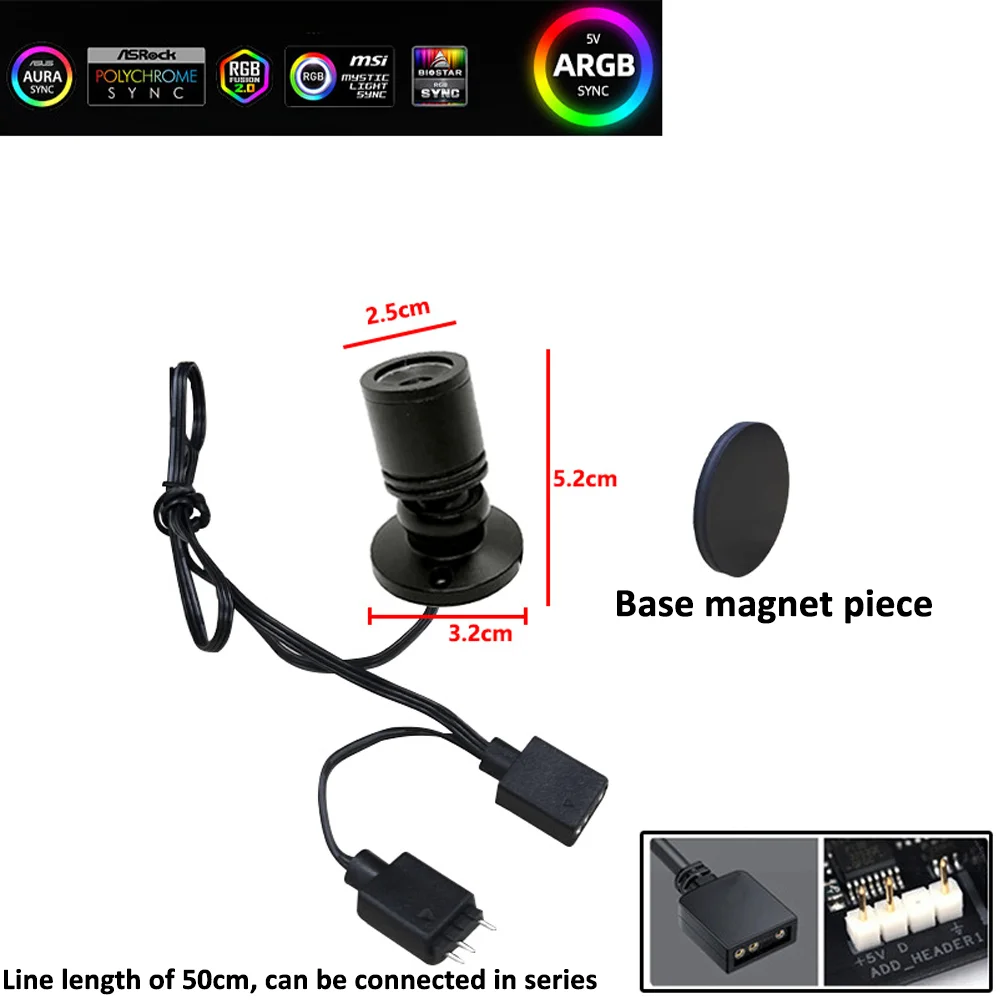 5V 3PIN ARGB Mini-Spotlight Motherboard Aura Sync LED-Spotlicht Winkeldecken-Oberflächenmontage für Gaming-Schreibtisch PC-Gehäusebeleuchtung – Detail 11