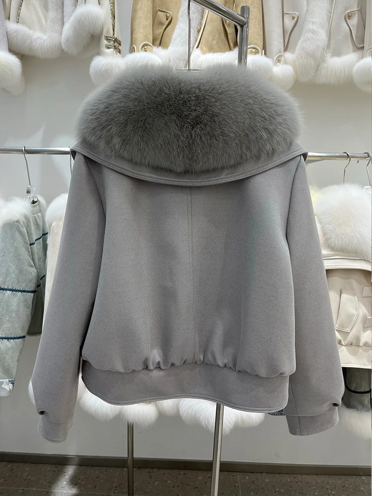 Nieuwe Mode Herfst Winter Witte Ganzendons Jassen Vrouwen Natuurlijke Echte Vos Bontkraag Uitloper Luxe Vrouwelijke Jas