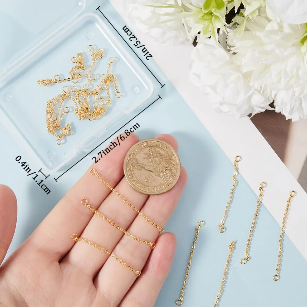 20Pcs Earrings Connector Chain 18K Gold Plated Brass 1.8 Inch Convertible Dangle Chain for Double Piercings making kit