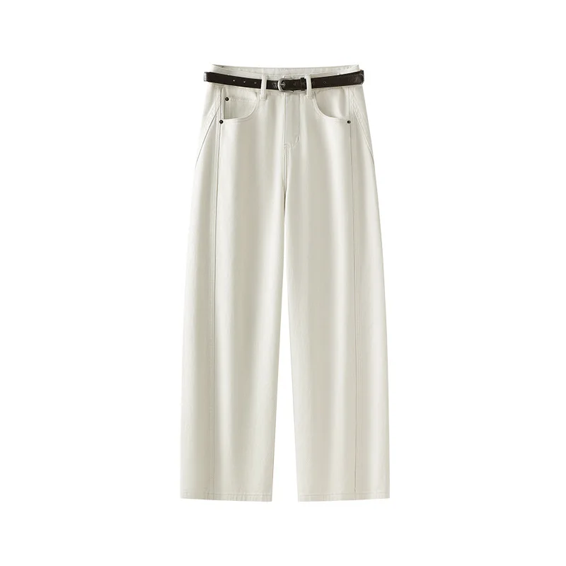 بنطال جينز واسع الساق للنساء، للربيع والخريف، متعدد الاستخدامات للتخسيس، فضفاض وواسع ومستقيم