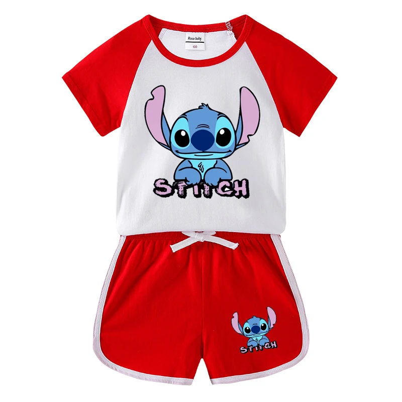 Children Summer Cartoon Sets Toddler Boy Girl Stitch  Printing Cotton T-shirts and Shorts 2pcs Set Kids Casual Tracksuits Suits